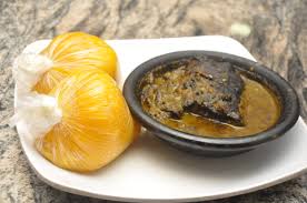 Black soup, swallow with chicken 